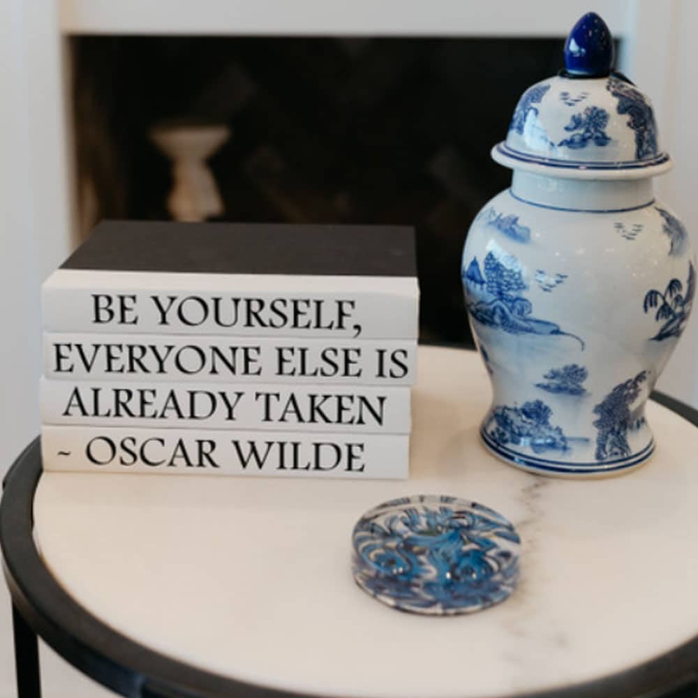 Four Decorative Books With Black Cover - Peacock & Owl